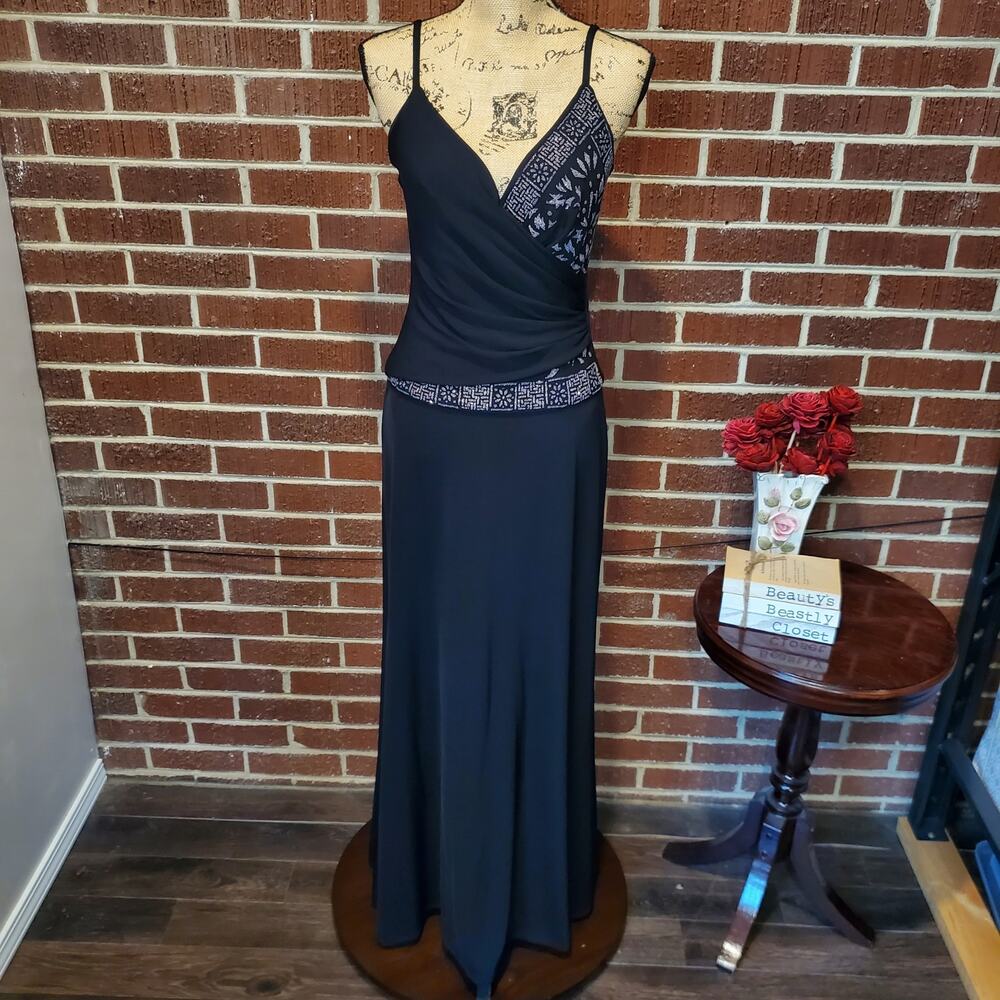 Tadashi Dress Vintage Retro Faux Wrap Embellished Maxi Sleeveless Dress Medium